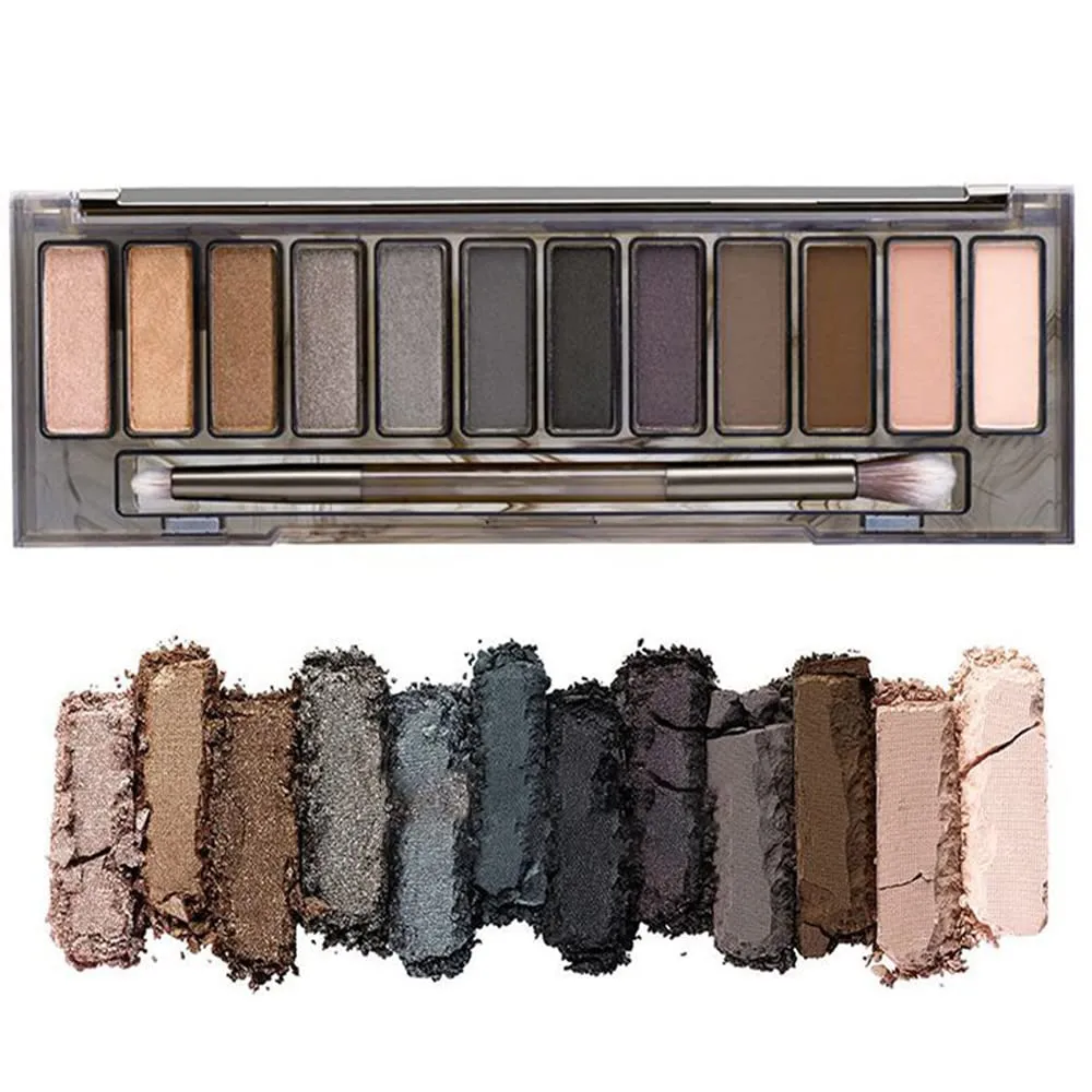 Highly Pigmented Eyeshadow Palette , 12 Colors Matte Shimmer Metallic Eyeshadow Pallet Long Lasting Blendable Natural Colors Waterproof Make Up Eye Shadows Cosmetics Gift Kit-Great for Travel (Smoke ash)