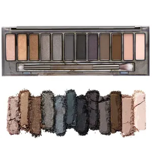 Highly Pigmented Eyeshadow Palette , 12 Colors Matte Shimmer Metallic Eyeshadow Pallet Long Lasting Blendable Natural Colors Waterproof Make Up Eye Shadows Cosmetics Gift Kit-Great for Travel (Smoke ash)