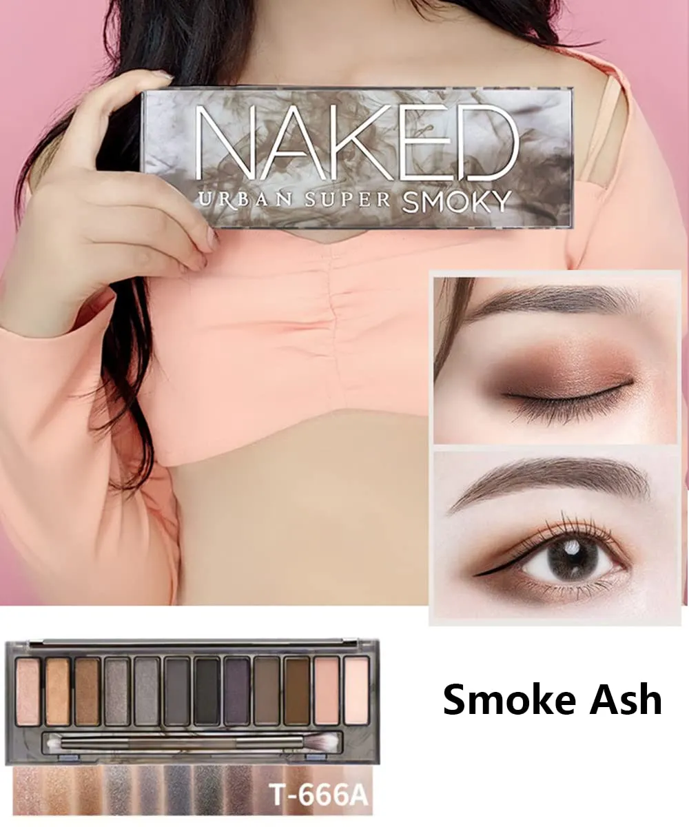 Highly Pigmented Eyeshadow Palette , 12 Colors Matte Shimmer Metallic Eyeshadow Pallet Long Lasting Blendable Natural Colors Waterproof Make Up Eye Shadows Cosmetics Gift Kit-Great for Travel (Smoke ash)