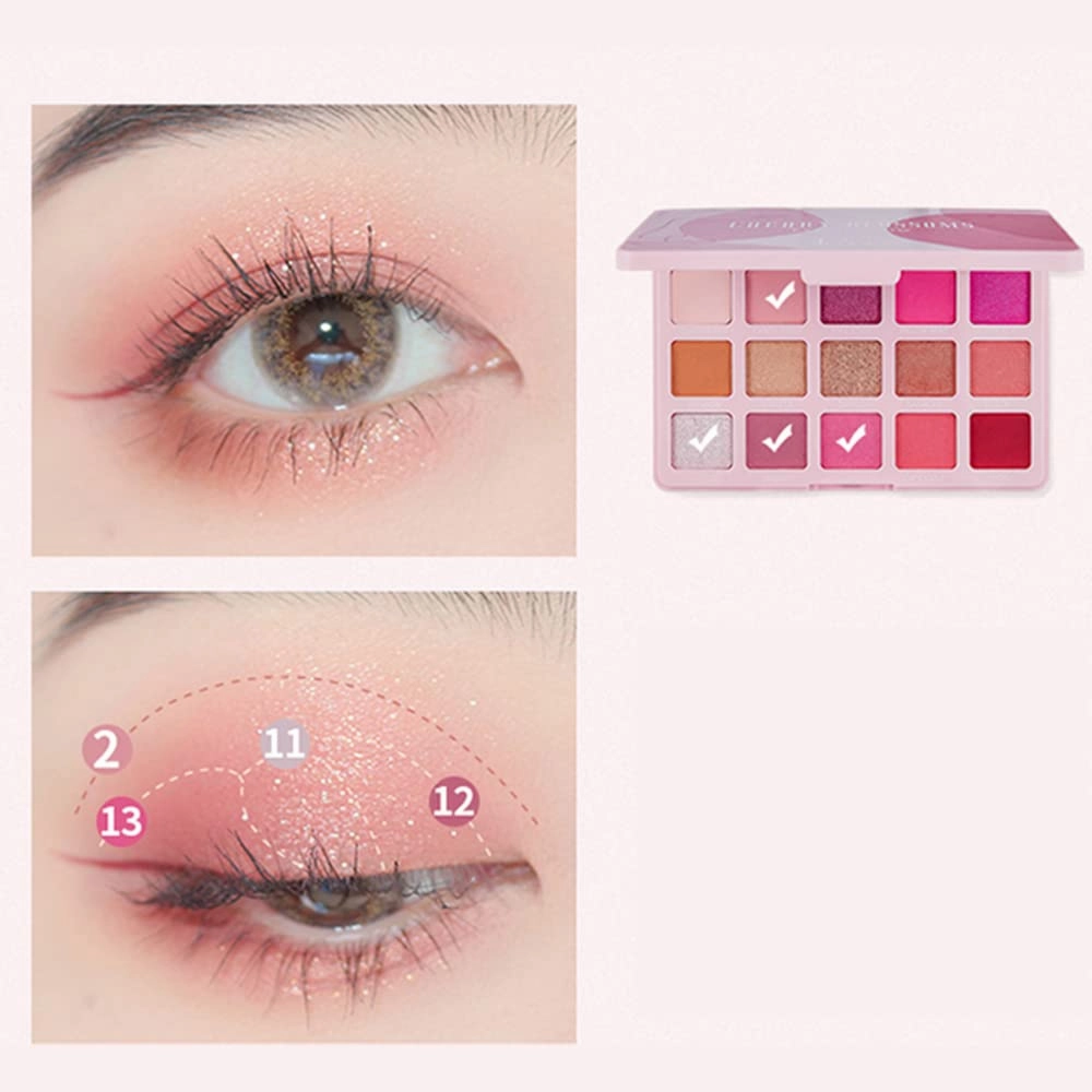 Highly Pigmented Eyeshadow Palette , 15 Colors Matte Shimmer Metallic Eyeshadow Pallet Long Lasting Blendable Natural Colors Waterproof Make Up Eye Shadows Cosmetics Gift Kit-Great for Travel (LOVELY PINK)