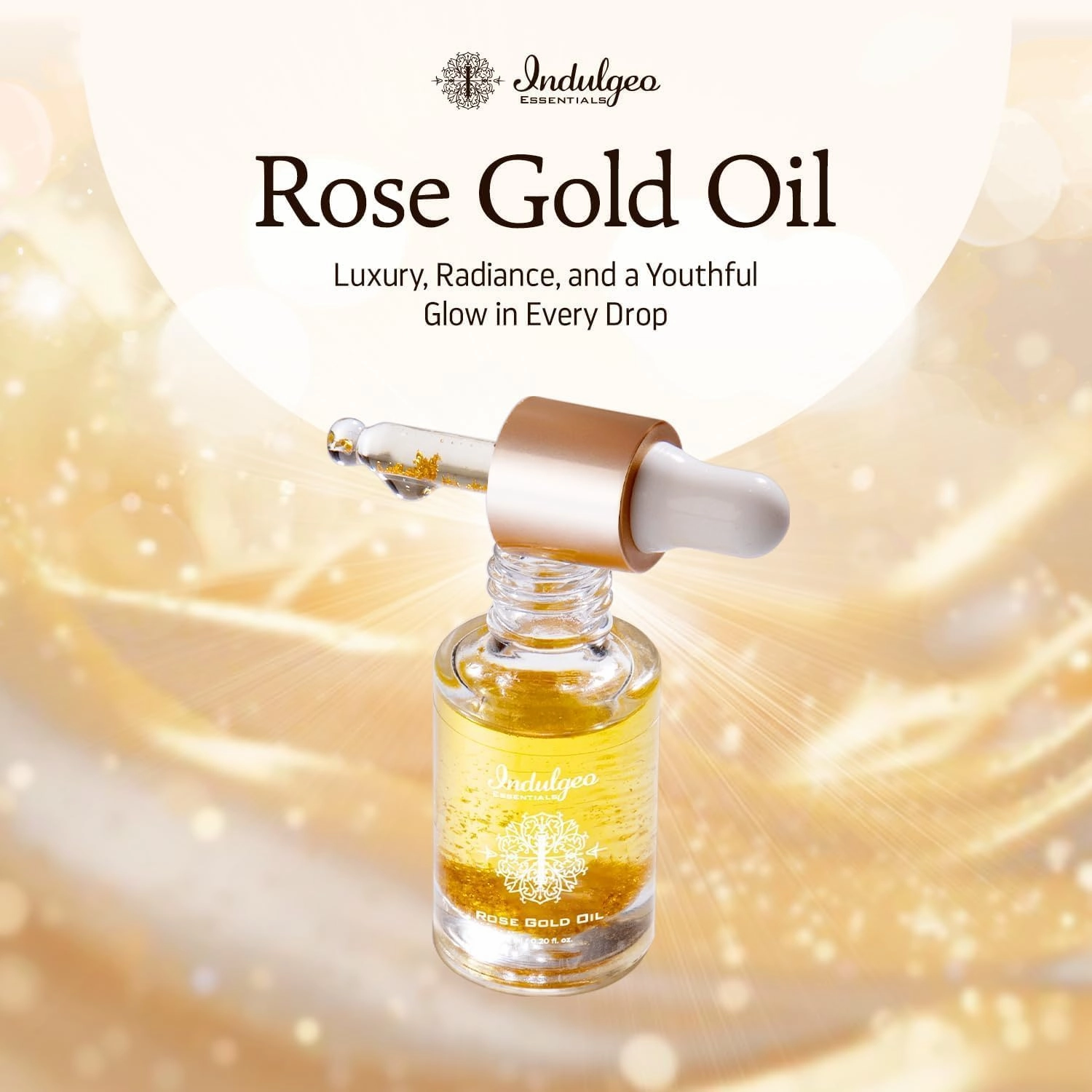 HN Essentials 24K Rose Gold Beauty Oil 6ml - For Uneven Skin Tone, Dullness & Finelines | Anti-Aging, Lightweight, Makeup Face Primer | Made with 24k Gold Flakes Rosehip Oil&Vitamin C&E |.|