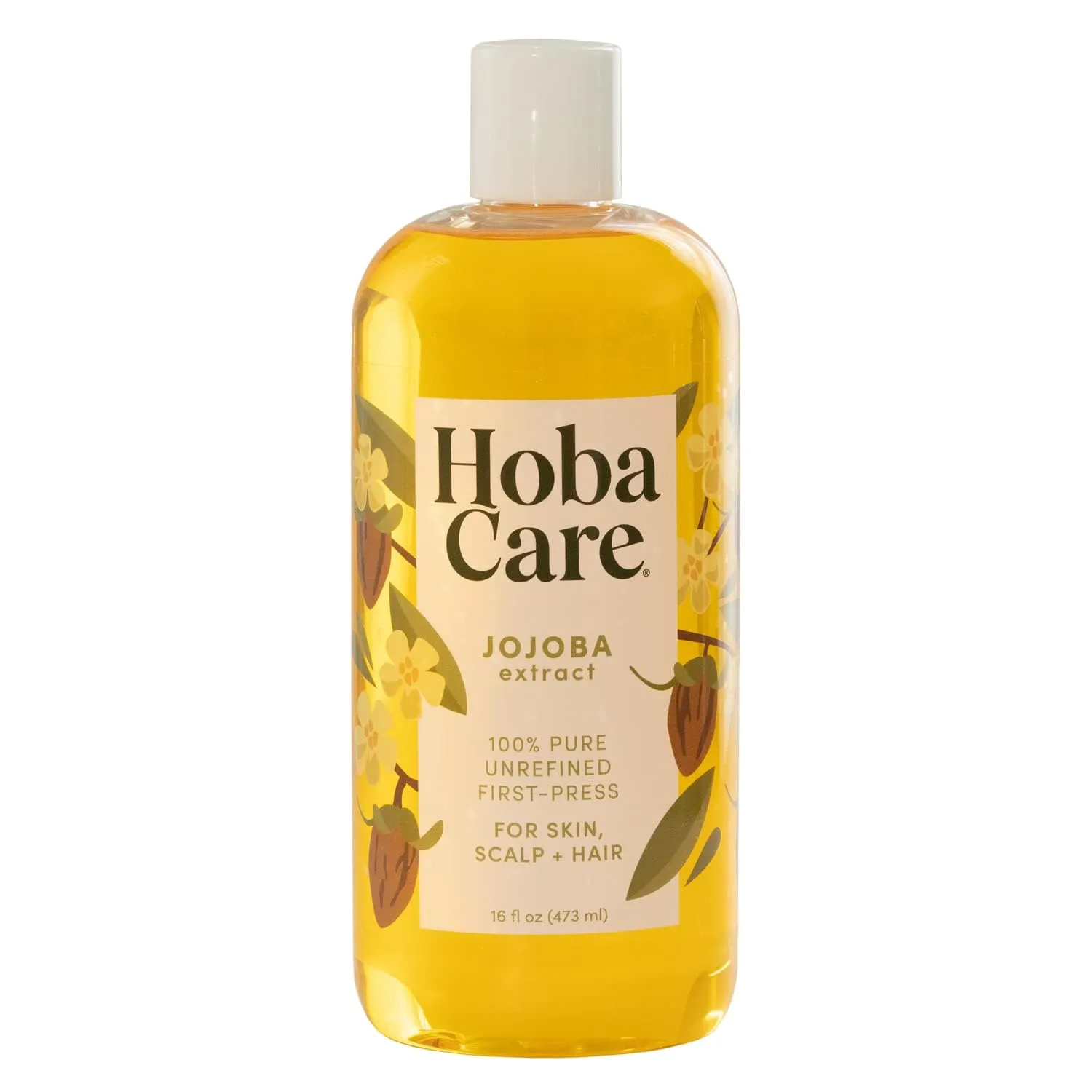 HobaCare Jojoba Oil - 100% Pure, Unrefined Jojoba Oil for Skin & Nails - Moisturizing Body Oil & Face Moisturizer for Dry Skin - Natural Jojoba Oil for Hair & Beard Care (16 fl oz)