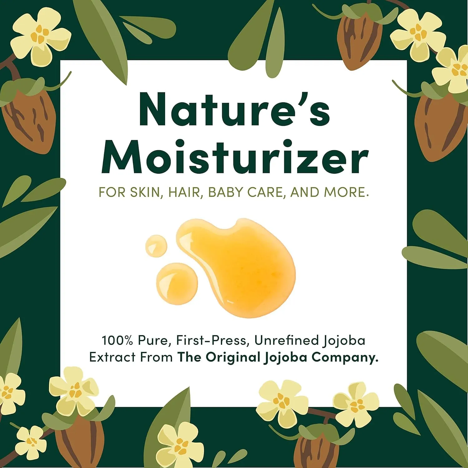 HobaCare Jojoba Oil - 100% Pure, Unrefined Jojoba Oil for Skin & Nails - Moisturizing Body Oil & Face Moisturizer for Dry Skin - Natural Jojoba Oil for Hair & Beard Care (16 fl oz)