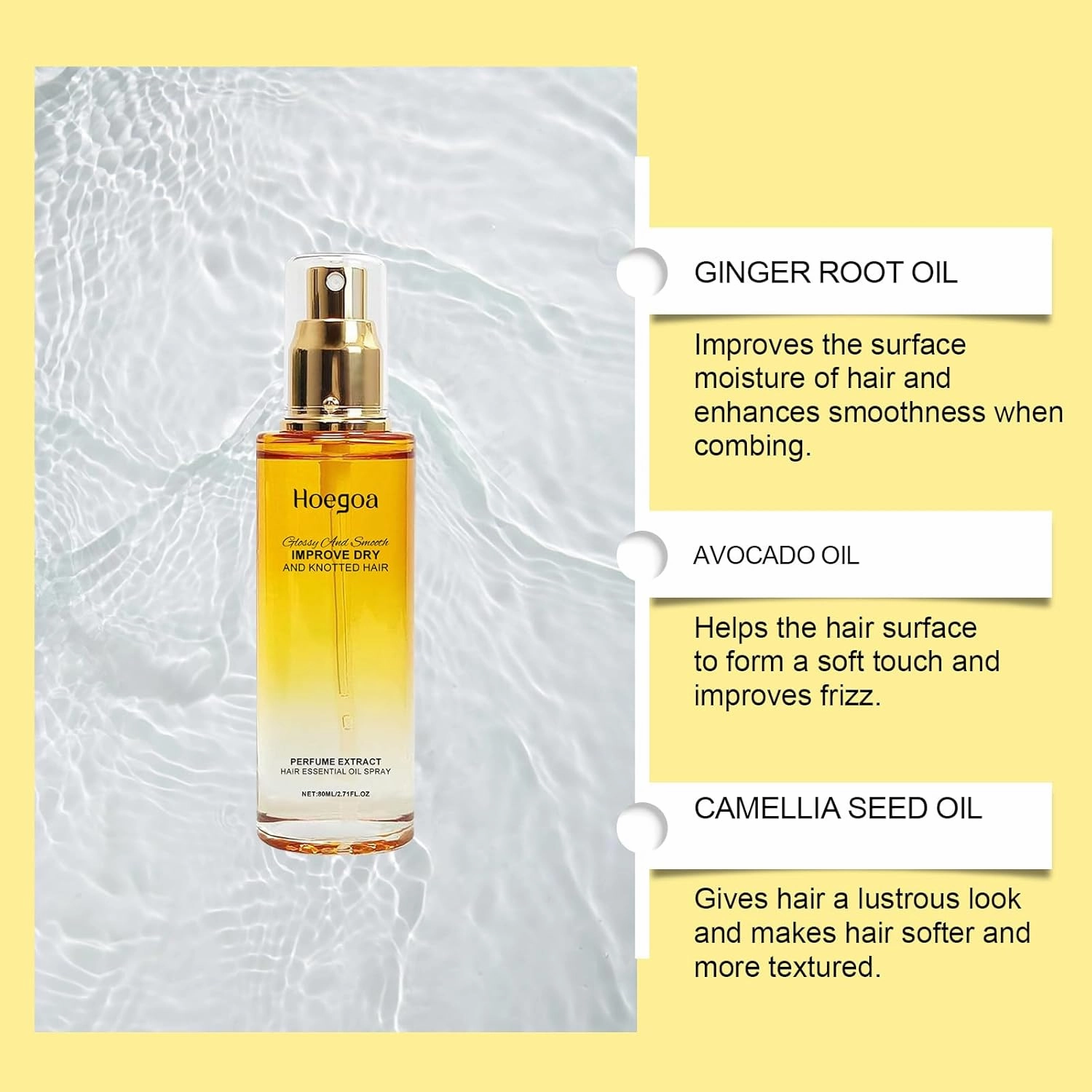 Hoegoas Conditioning Oil, 80ml Conditioning Oil Spray, Hair Strengthener Leave-In Conditioner Comforting, Anti Frizz Nourishing & Smoothing Hair Serum (1, 2 bottle)