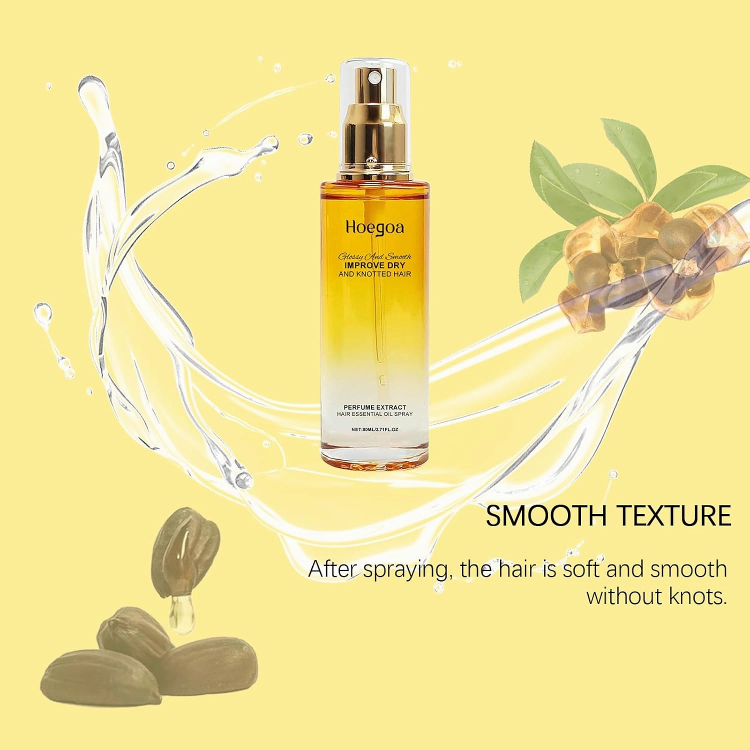 Hoegoas Conditioning Oil, 80ml Conditioning Oil Spray, Hair Strengthener Leave-In Conditioner Comforting, Anti Frizz Nourishing & Smoothing Hair Serum (1, 2 bottle)