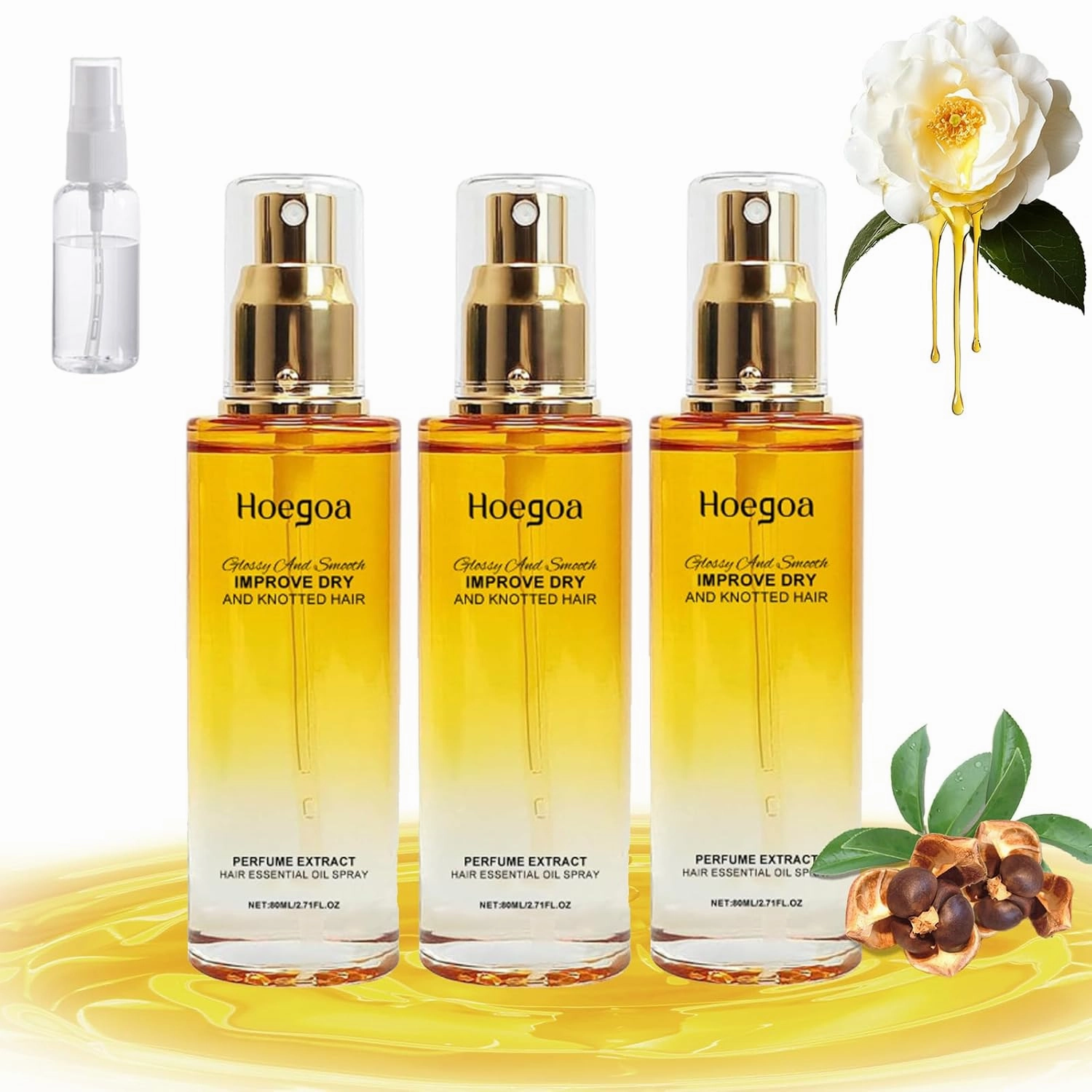 Hoegoas Conditioning Oil, 80ml Conditioning Oil Spray, Hair Strengthener Leave-In Conditioner Comforting, Anti Frizz Nourishing & Smoothing Hair Serum (1, 3 bottle)