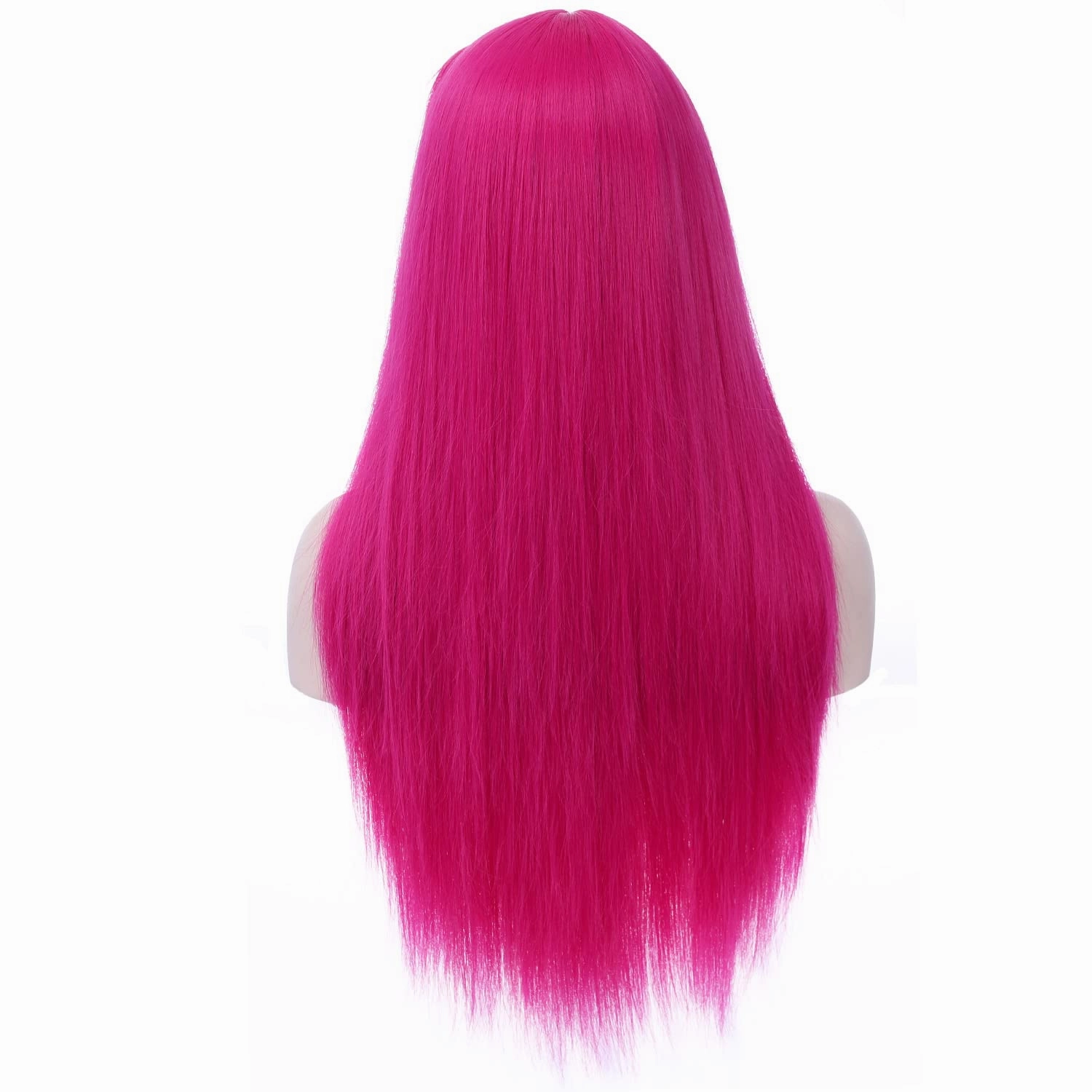 Hot Pink Wig Long Straight Pink Wigs with Bangs for Women Girls Heat Resistant Synthetic Hair Cosplay Costume Wigs