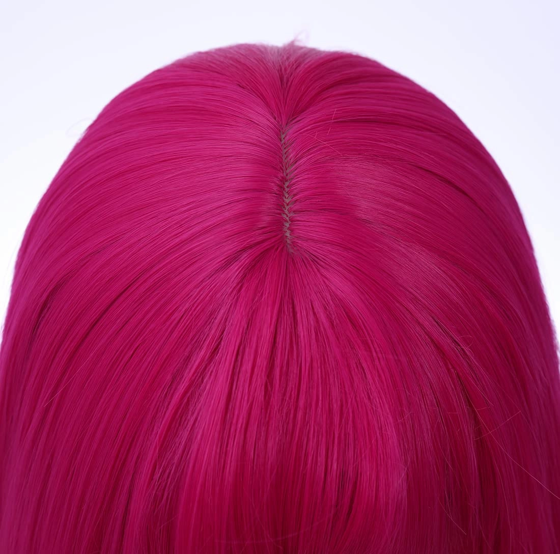 Hot Pink Wig Long Straight Pink Wigs with Bangs for Women Girls Heat Resistant Synthetic Hair Cosplay Costume Wigs