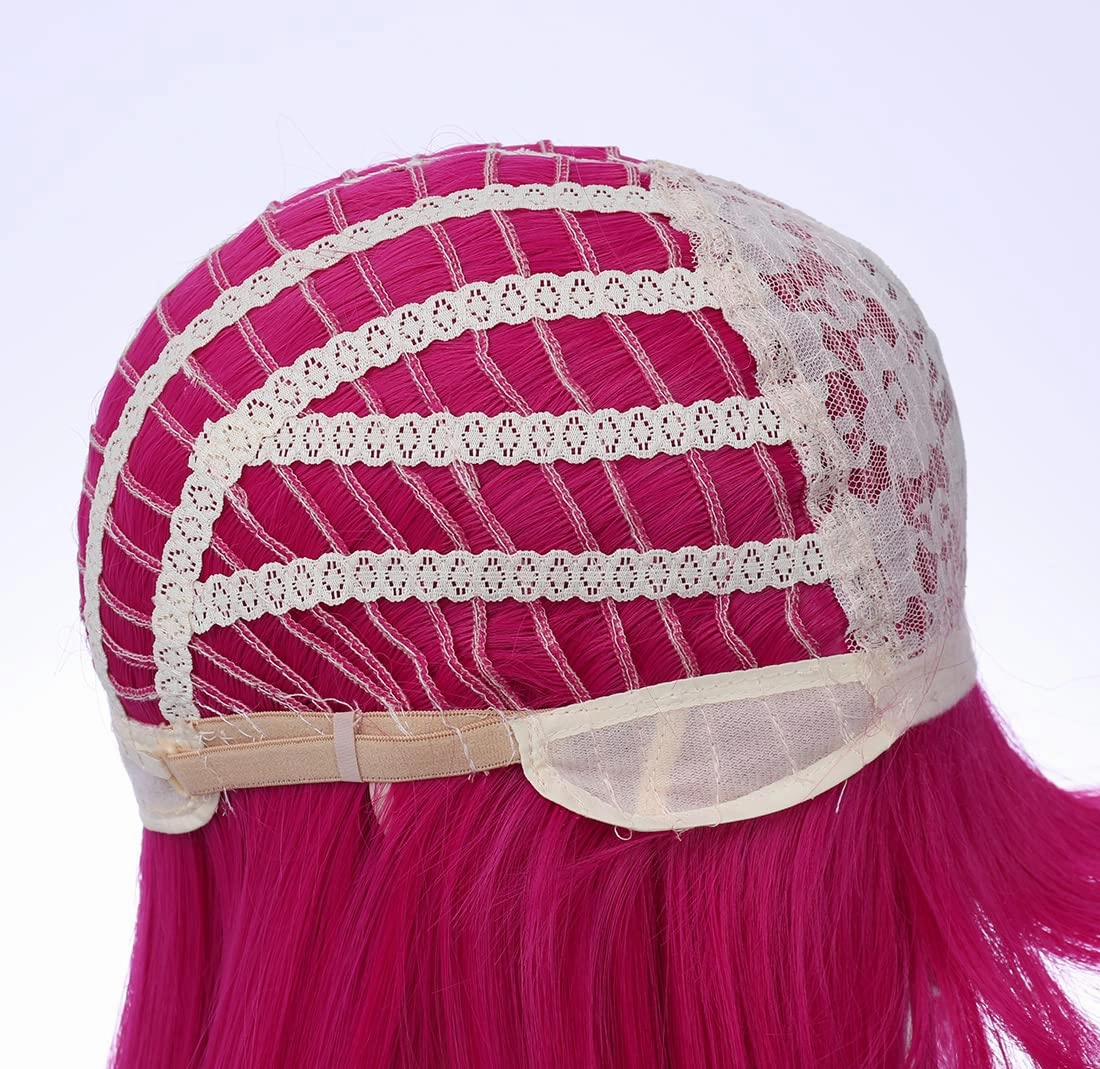 Hot Pink Wig Long Straight Pink Wigs with Bangs for Women Girls Heat Resistant Synthetic Hair Cosplay Costume Wigs