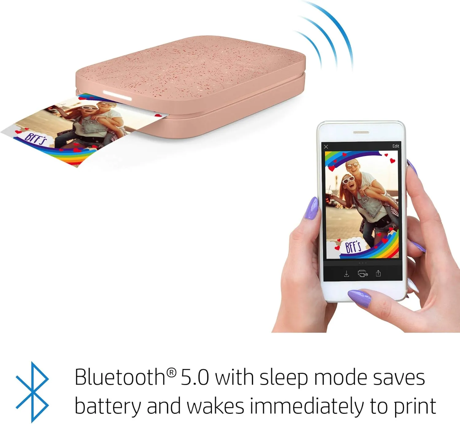 HP Sprocket 2x3" Instant Smartphone Photo Printer - Portable Color Wireless Mobile Printer - Zink Sticky-Back Photos - Print from Compatible iOS & Android Devices with Bluetooth w/Fun App - Pink