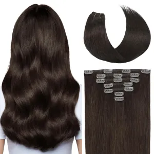 human hair clip in extensions Dark Brown,16 Inch 70g 7 Pcs,l Straight Double Weft Light Dark Brown Clip in Hair Extensions Real Human Hair #2A