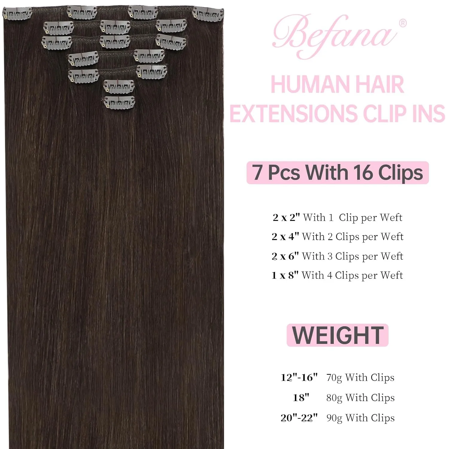 human hair clip in extensions Dark Brown,16 Inch 70g 7 Pcs,l Straight Double Weft Light Dark Brown Clip in Hair Extensions Real Human Hair #2A