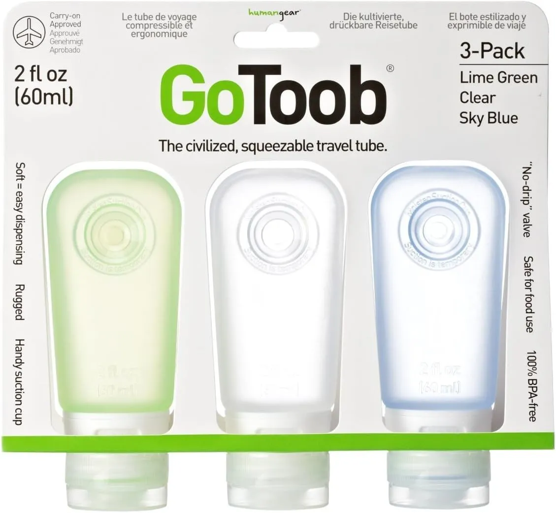 humangear GoToob Refillable Silicone Travel Size Bottles with Locking Cap for Women, 3pks