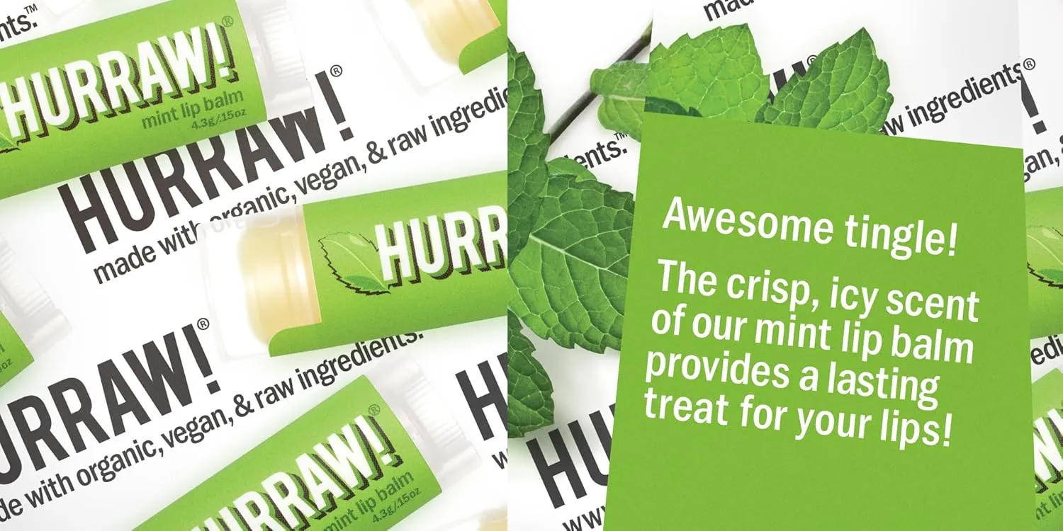Hurraw! Grapefruit, Mint, Black Cherry Tinted Lip Balms, 3 Pack Bundle: Organic, Certified Vegan, Cruelty and Gluten Free. Non-GMO, 100% Natural. Bee, Shea, Soy & Palm Free. Made in USA