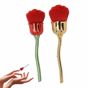 HURRISE Rose Shape Nail Brush, 2pcs Rose Makeup Brushes Nail Fust Brush Powder Cleaner Brushes, Dust Removal Thickened Die Cast, Rose Manicure Cleaner Brush for Makeup