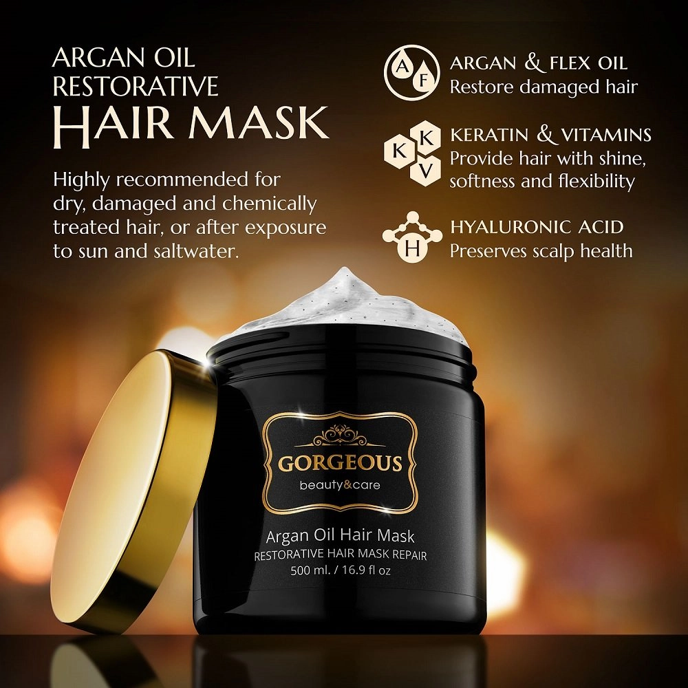 Hydrating Argan Oil Hair Mask and Deep Conditioner By Gorgeous for Dry or Damaged Hair - 16.9 Oz