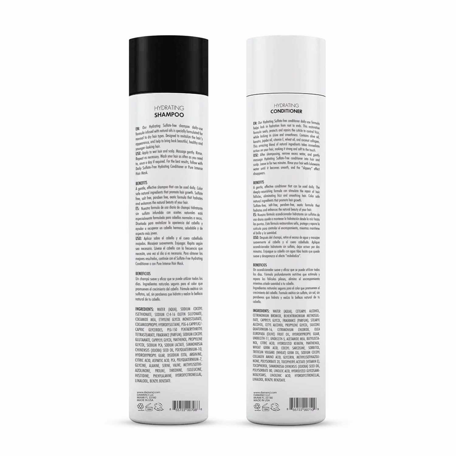 Hydrating Shampoo and Conditioner Duo, Sulfate Free Shampoo and Conditioner for Dry Hair, with Keratin and Collagen, Paraben and Salt Free (10oz)