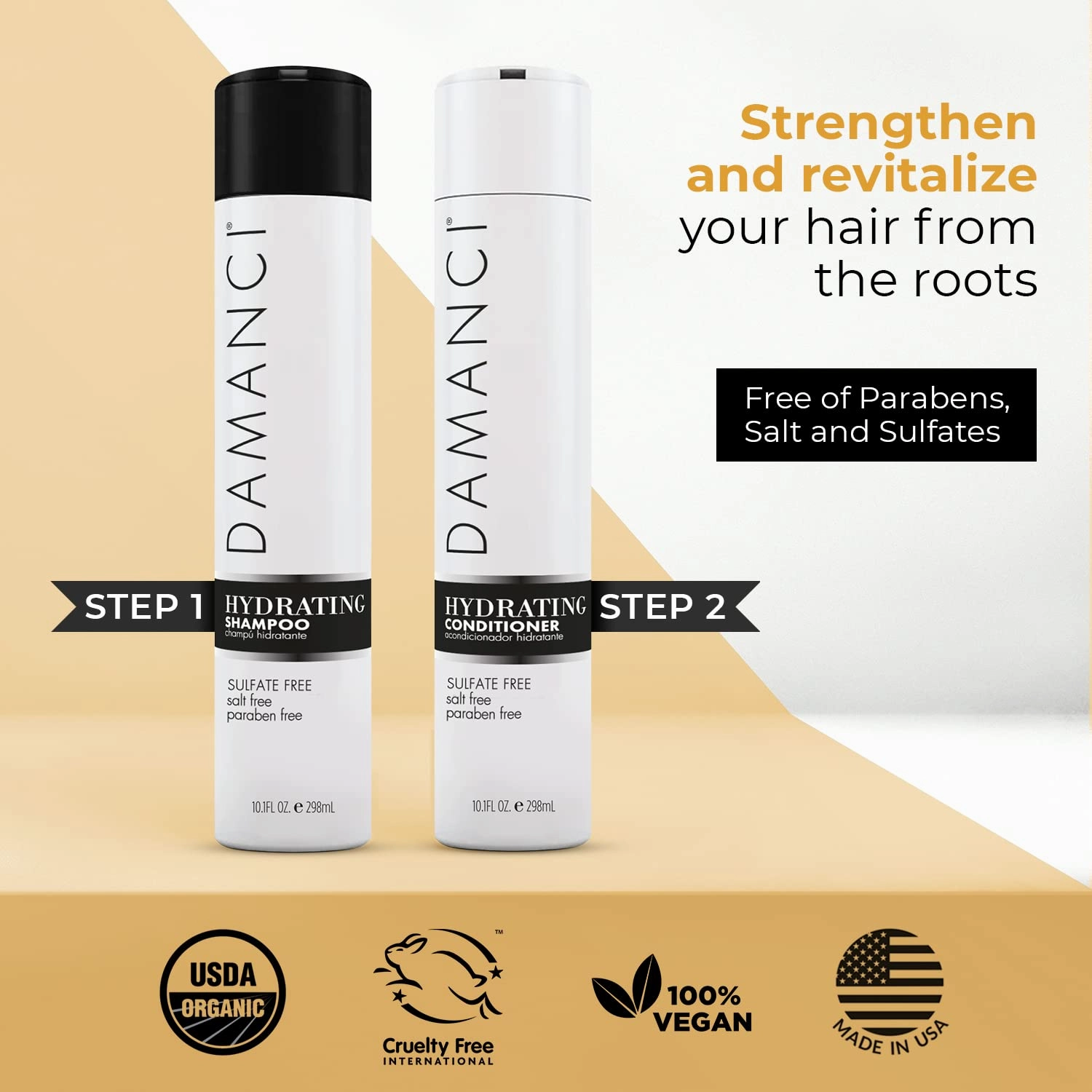 Hydrating Shampoo and Conditioner Duo, Sulfate Free Shampoo and Conditioner for Dry Hair, with Keratin and Collagen, Paraben and Salt Free (10oz)