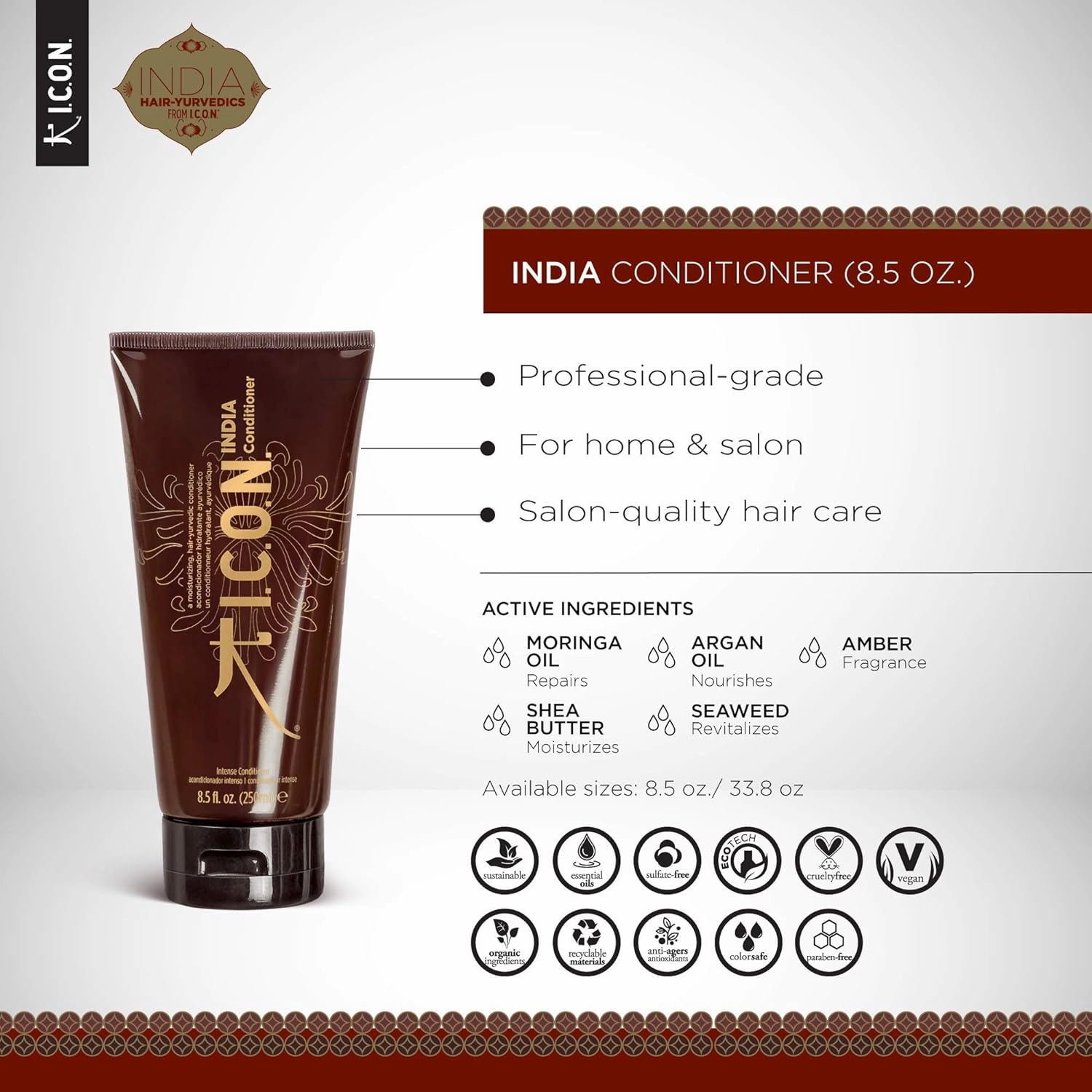 I.C.O.N. India Conditioner, Nourishing & Strengthening Treatment, Hair & Scalp Revitalizer, Promotes Growth, 8.5 oz