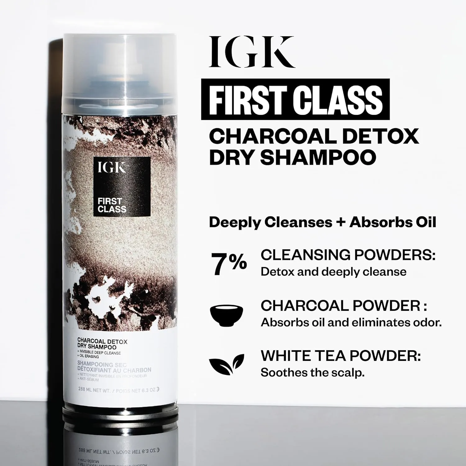 IGK FIRST CLASS ﻿Charcoal Detox Dry Shampoo for Oily Hair | Balances Oil   Soothes Scalp   Volumizes | Vegan   Cruelty Free