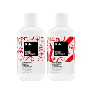 IGK GOOD BEHAVIOR Ultra Smooth Shampoo and Conditioner Set (8 Oz)   Bonus Travel Size Packettes | Volume   Thickening | Vegan   Cruelty-Free |