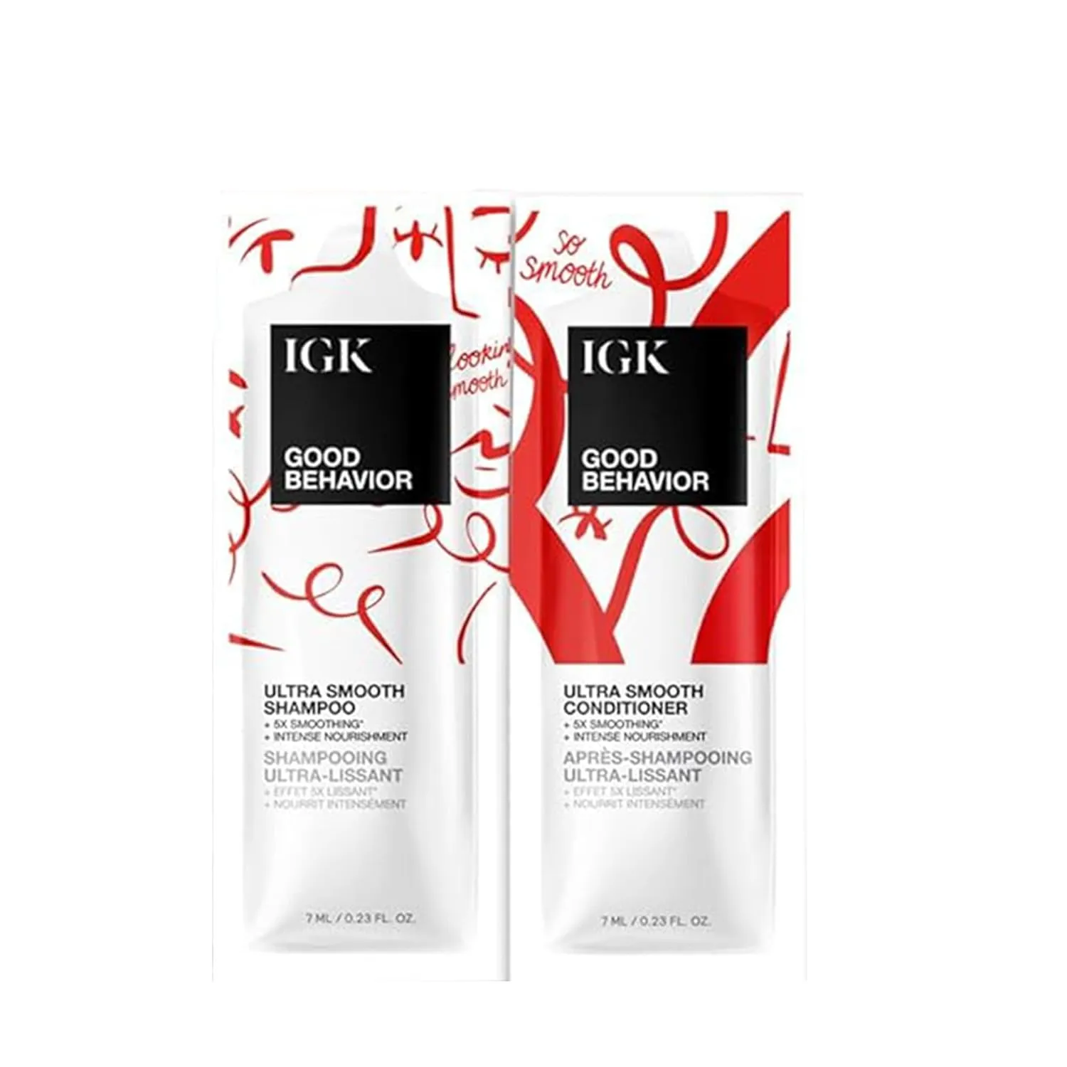 IGK GOOD BEHAVIOR Ultra Smooth Shampoo and Conditioner Set (8 Oz)   Bonus Travel Size Packettes | Volume   Thickening | Vegan   Cruelty-Free |