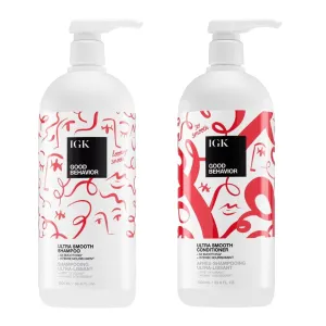 IGK GOOD BEHAVIOR Ultra Smooth Shampoo and Conditioner Set | Frizz Control   Hydrates   Shine | Vegan   Cruelty Free | 33.8 Oz