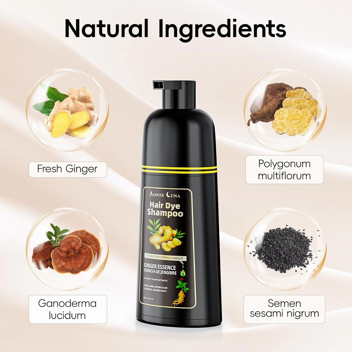 IIIMEIDU Chestbrown Hair Dye Shampoo 3 in 1, Natural Hair Dye Semi Permanent Hair Color, Gray Hair Cover Up, Ginger Essence shampoo for Color Treated Hair for Women and Men 1