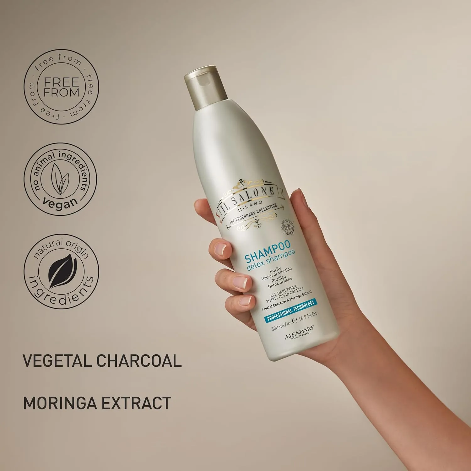 Il Salone Milano Professional Detox Shampoo for All Hair Types - Absorbs impurities, Detoxifies and Rebalances skin and hair - Premium Quality - 16.9 Fl. Oz. / 500ml