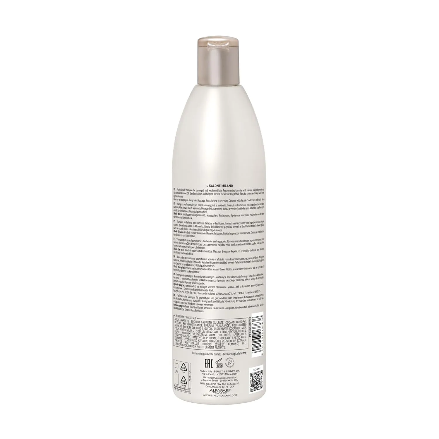 Il Salone Milano Professional Keratin Shampoo for Damaged Hair - Cleansing Shampoo   Dry Hair Treatment - Made with Almond Oil & Vitamin E (16.9 oz / 500 ml) (Pack of 2)