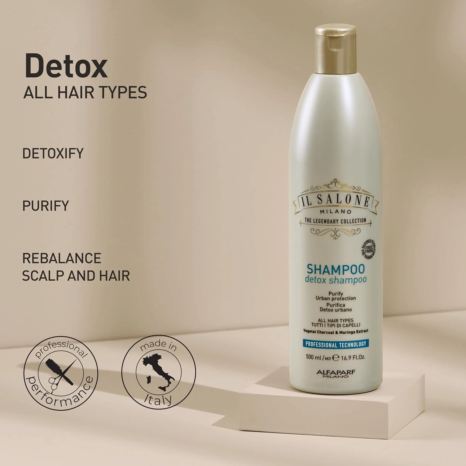 Il Salone Milano Professional Detox Shampoo for All Hair Types - Absorbs impurities, Detoxifies and Rebalances skin and hair - Premium Quality - 33.8 Fl. Oz. / 1000ml