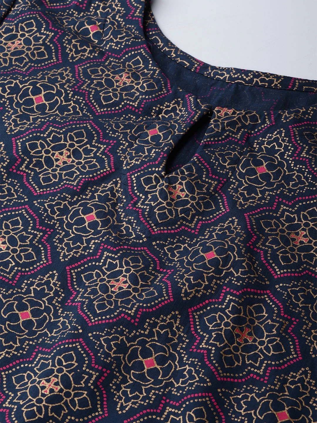 Indo Era Midnight Blue Foil Print Persian Mandala Pure Cotton Kurta Set
