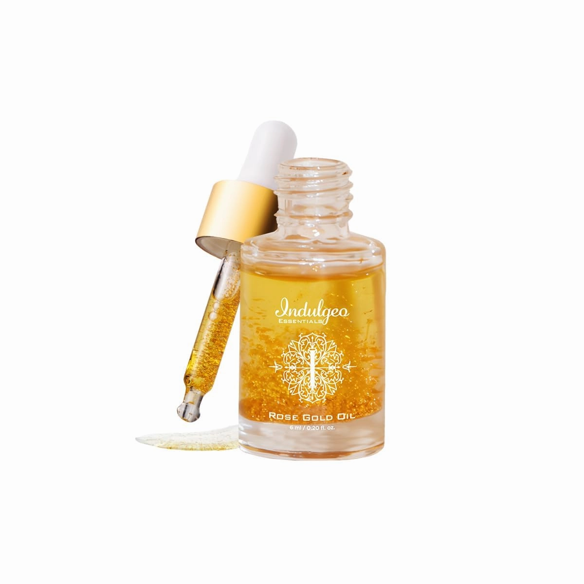 Indulgeo Essentials 24K Rose Gold Beauty Oil - 6ml | For Uneven Skin Tone, Dullness & Finelines | Anti-Aging, Lightweight, Makeup Face Primer | Made with 24k Gold Flakes, Rosehip Oil & Vitamin C & E