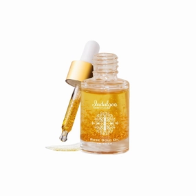 Indulgeo Essentials 24K Rose Gold Beauty Oil - 6ml | For Uneven Skin Tone, Dullness & Finelines | Anti-Aging, Lightweight, Makeup Face Primer | Made with 24k Gold Flakes, Rosehip Oil & Vitamin C & E
