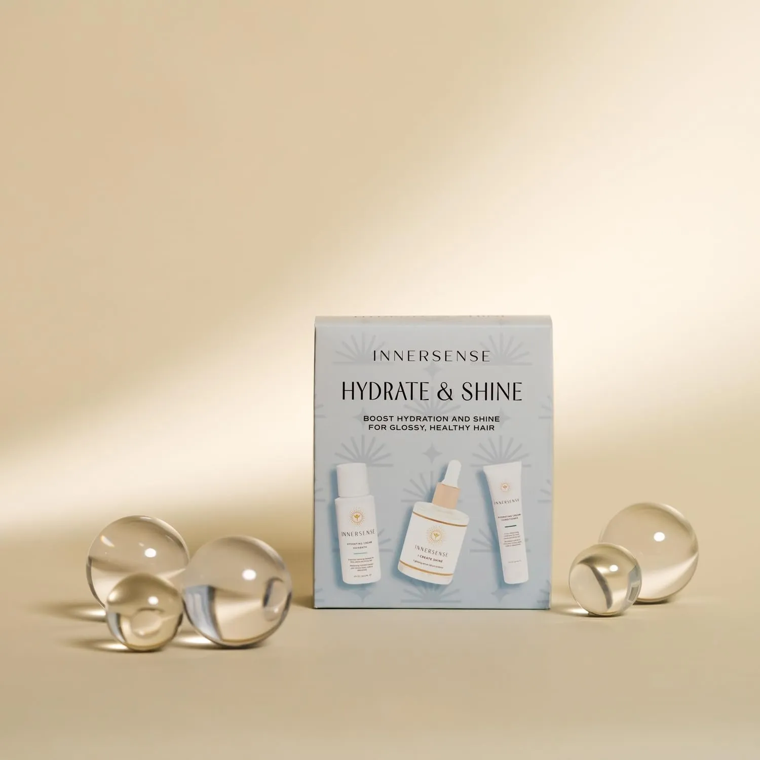INNERSENSE Organic Beauty - Hydrate & Shine Set | I Create Shine, Hydrating Cream Hairbath, Hydrating Cream Conditioner | Non-Toxic, Cruelty-Free, Clean Haircare (3 piece set)