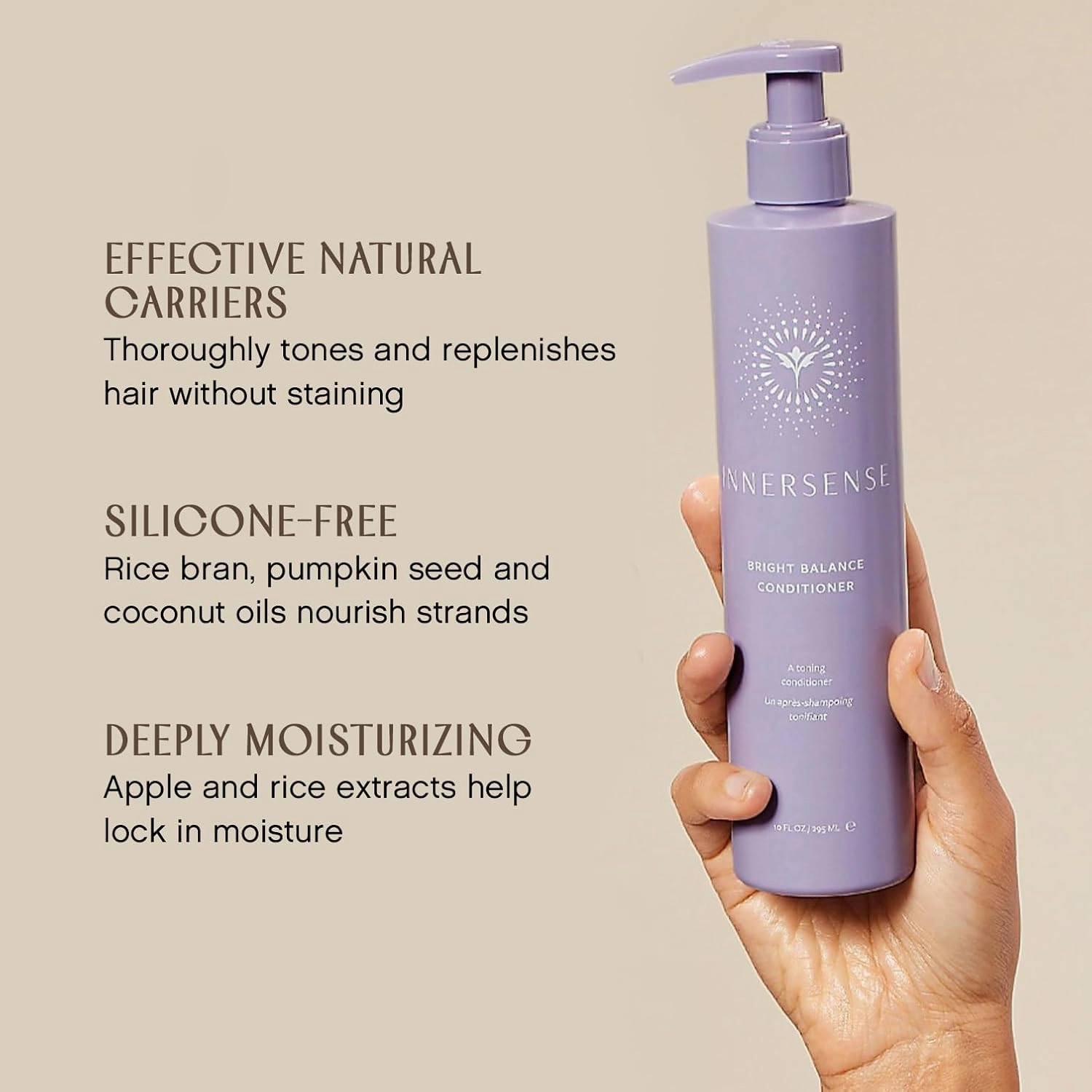 INNERSENSE Organic Beauty - Bright Balance Purple Toning Conditioner | Coconut   Pumpkin Seed Oil to Nourish   Moisturize Light   Gray Hair | Non-Toxic, Cruelty-Free | Paraben Free (10 fl oz | 295 ml)