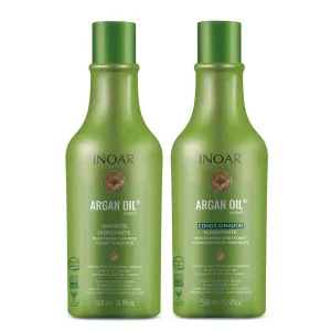 Inoar Argan Shampoo & Moisturizing Conditioner Haircare Set with Argan Oil & Cocoa Butter for Smoothing Repair, 2 x 16.9 Fl Oz