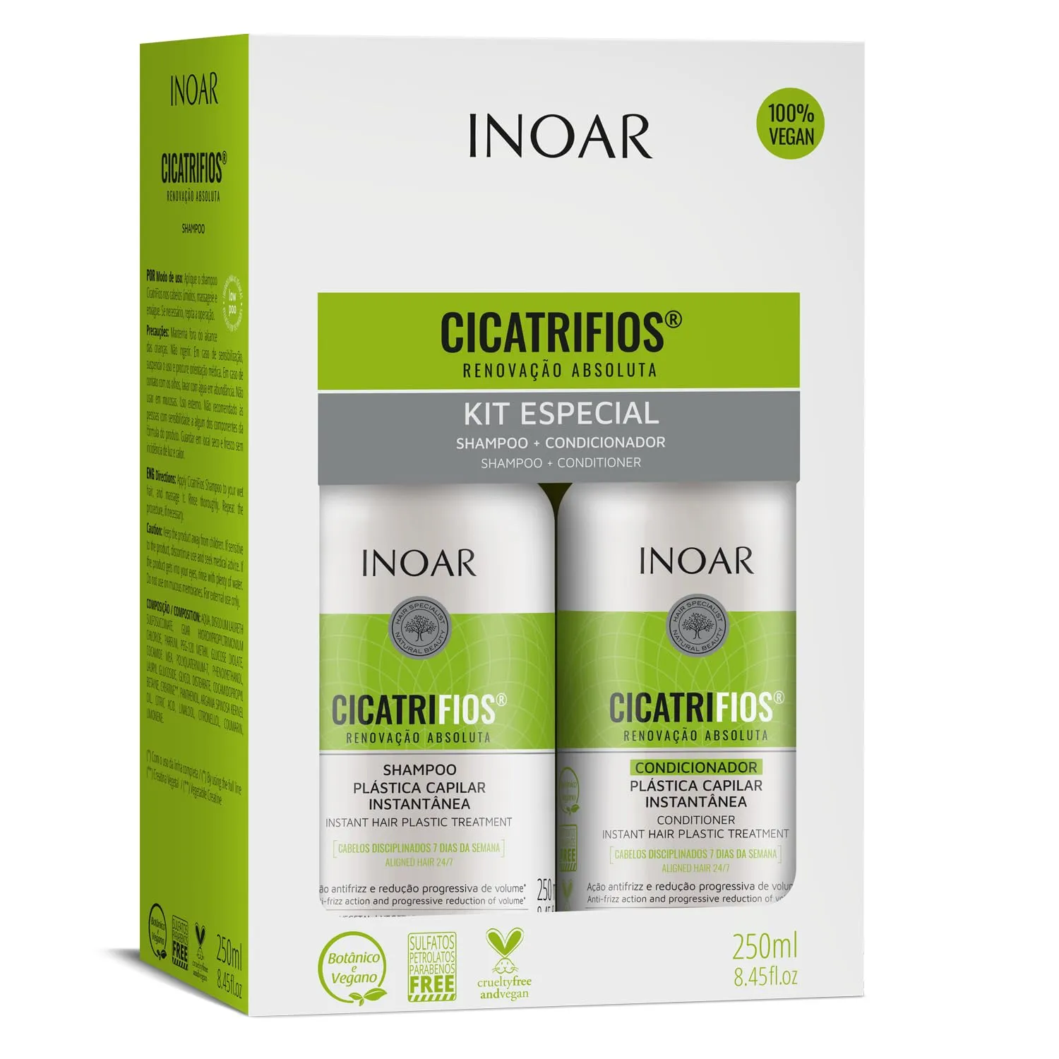Inoar Cicatrifios Shampoo & Conditioner Renewal Haircare Duo with RejuComplex3 & Argan Oil, 250ml Each