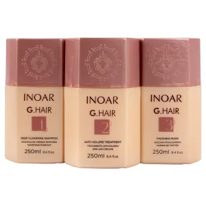INOAR G.Hair Keratin Smoothing System Kit, Deep Cleaning Shampoo, Anti Volume Treatment 250ML