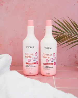 Inoar Glycolic Force Shampoo & Conditioner Bundle with Glycolic Acid for Deep Cleansing, Intense Hydration & Renewed Shine, 33.8 & 27 Fl Oz