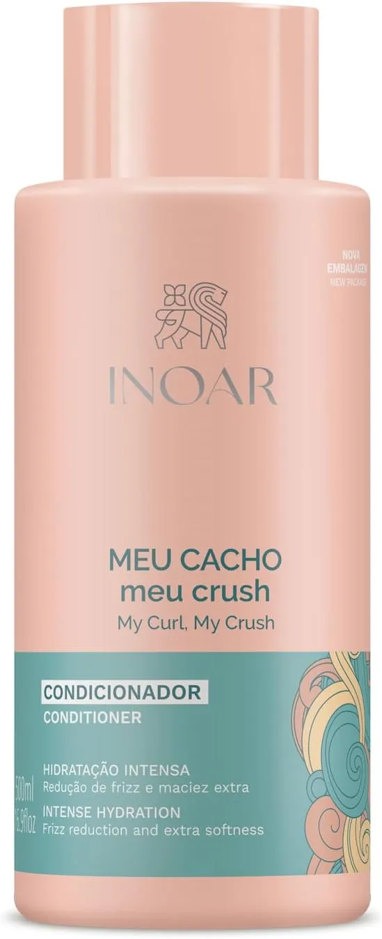 Inoar MEU Cacho MEU Crush Conditioner with Plant-Based Collagen & Vitamin E for Curly Hair Hydration & Definition, 16.9 fl.oz