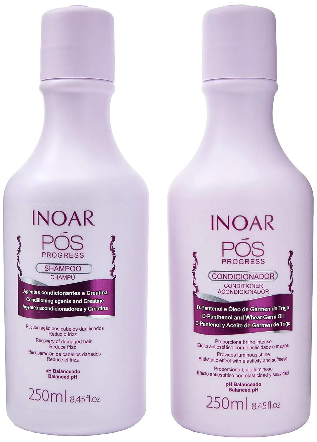 INOAR – POS Progress Shampoo & Conditioner Kit, Keratin Treatment, Strengthen Hair, Healthy, Soft, Smooth Hair, Anti-Frizz, Hair Repair, Vegan Hair Products for Men and Women (8.45 oz. each)