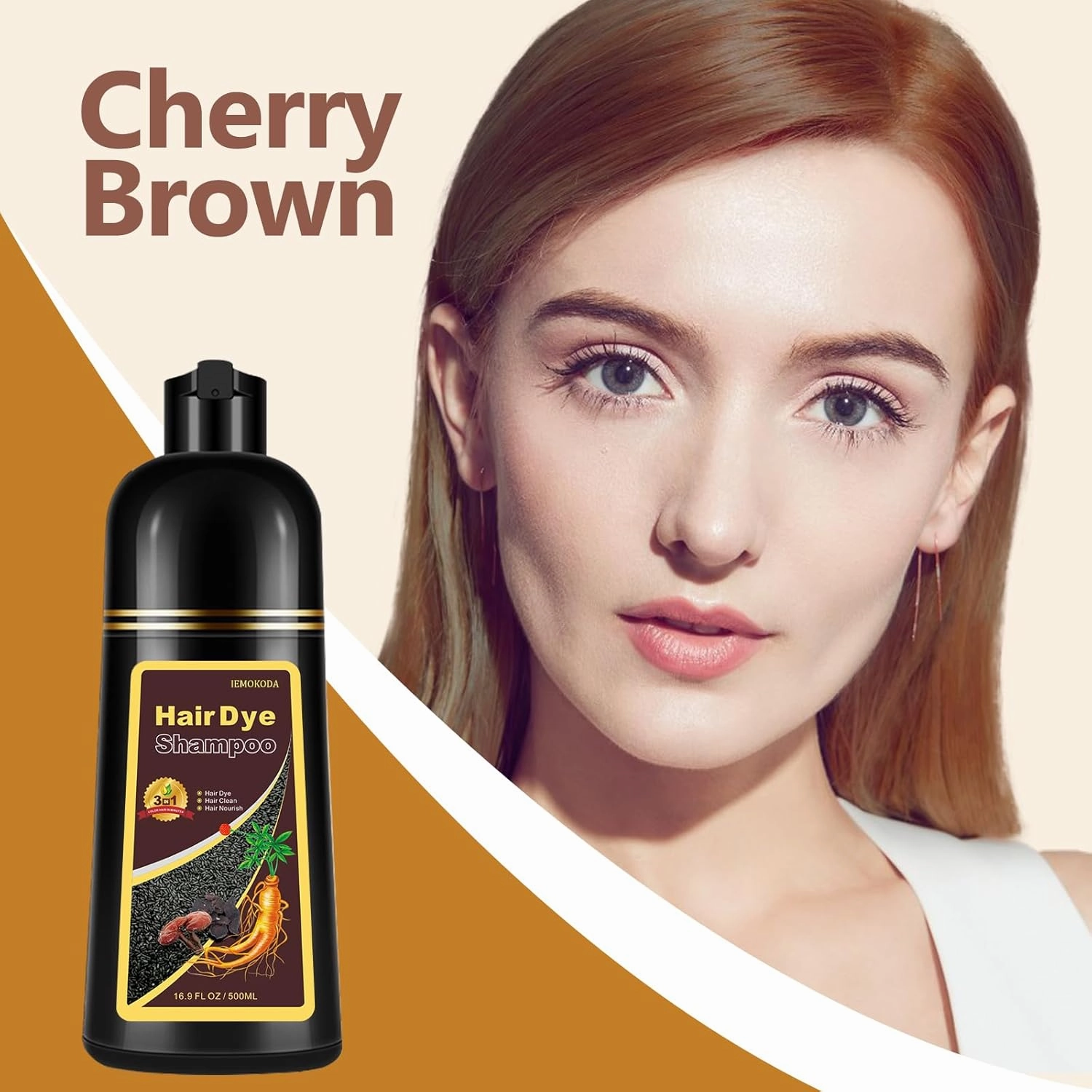Instant Cherry Brown Hair Dye Shampoo for Gray Hair 3 in 1, Natural Hair Color Shampoo for Women Men Brown Colors in 10-15 mins, 100% Coverage Herbal Ingredients Hair Dye 16.10 Fl Oz (Cherry brown)