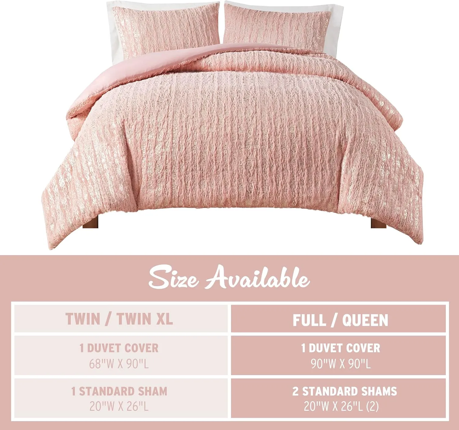 Intelligent Design Full Duvet Cover Set, Faux Fur Duvet Cover Set, Trendy Metallic Duvet Covers, All Season Soft Microfiber Bedding Cover, Matching Sham, Naomi, Full/Queen, Blush/Gold 3 Piece