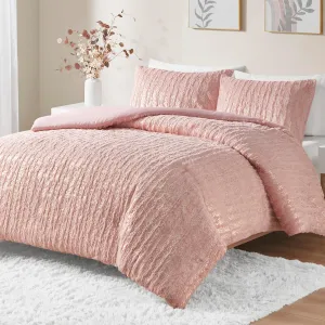 Intelligent Design Full Duvet Cover Set, Faux Fur Duvet Cover Set, Trendy Metallic Duvet Covers, All Season Soft Microfiber Bedding Cover, Matching Sham, Naomi, Full/Queen, Blush/Gold 3 Piece
