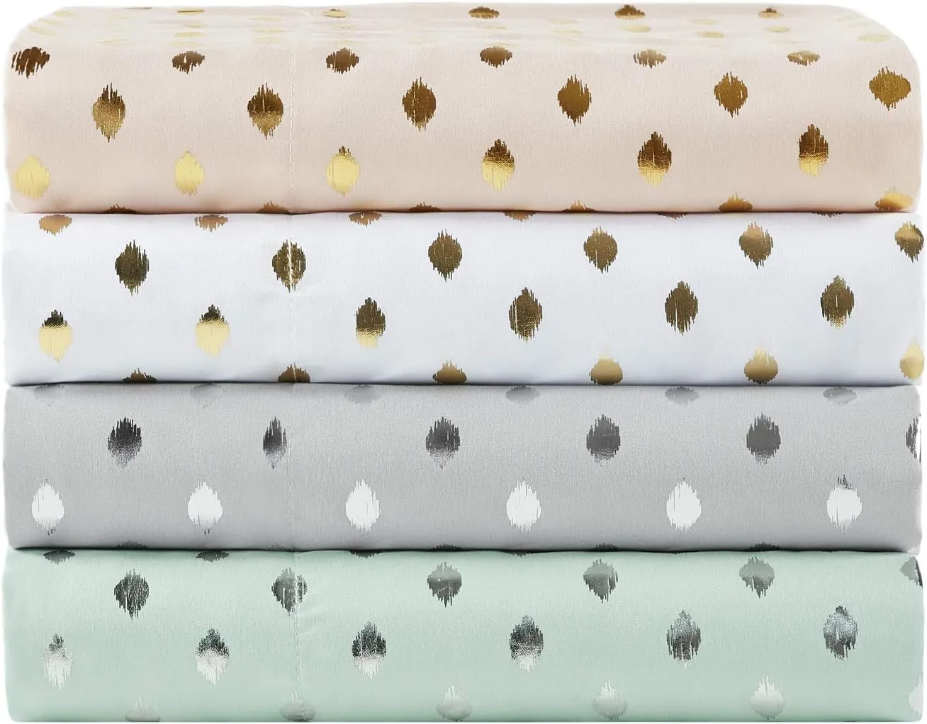 Intelligent Design Microfiber Cozy Bed Sheet Set, Modern All Season Bedding & Pillowcases, Premium 14" Elastic Pocket Fits up to 16" Mattress, Full Blush/Gold Metallic Dot 4 Piece