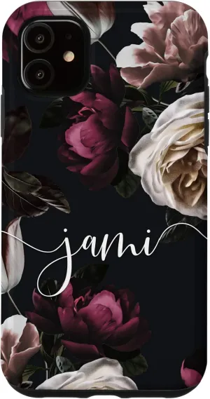 iPhone 11 Jami - Elegant Floral Rose & Peony Personalized Name Case