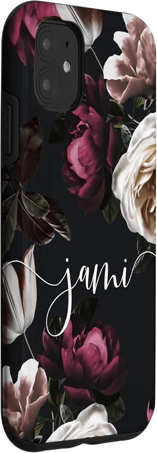 iPhone 11 Jami - Elegant Floral Rose & Peony Personalized Name Case
