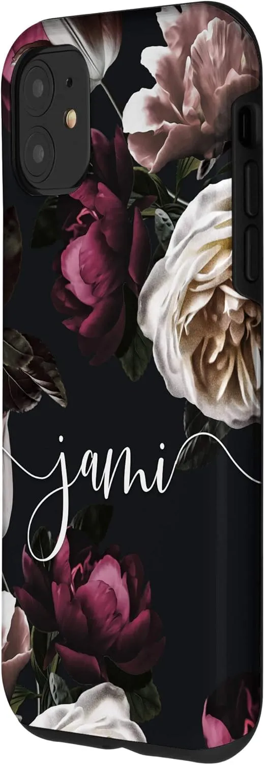 iPhone 11 Jami - Elegant Floral Rose & Peony Personalized Name Case