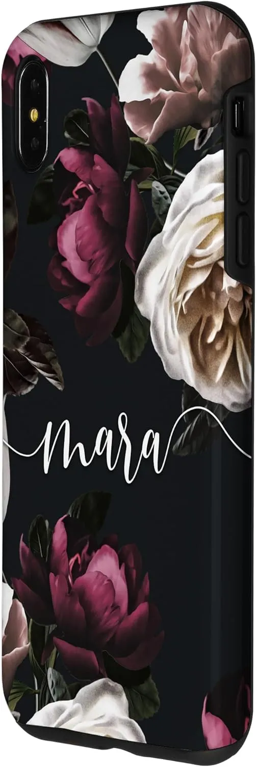 iPhone XS Max Mara - Elegant Floral Rose & Peony Personalized Name Case